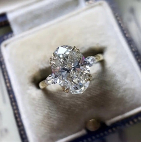 None Jewelry - Oval Cut Moissanite Women's Engagement Ring Yellow Gold Plated
